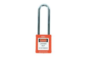 SAFECORE safety padlock with long steel shackle in red