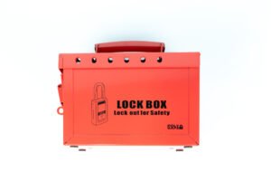 SAFECORE portable steel group lockout box for multi-person lockout tagout procedures
