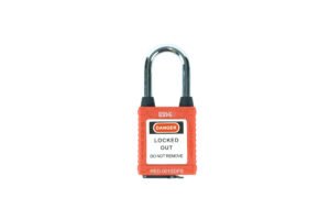 SAFECORE safety padlock with steel shackle and dust cover in red